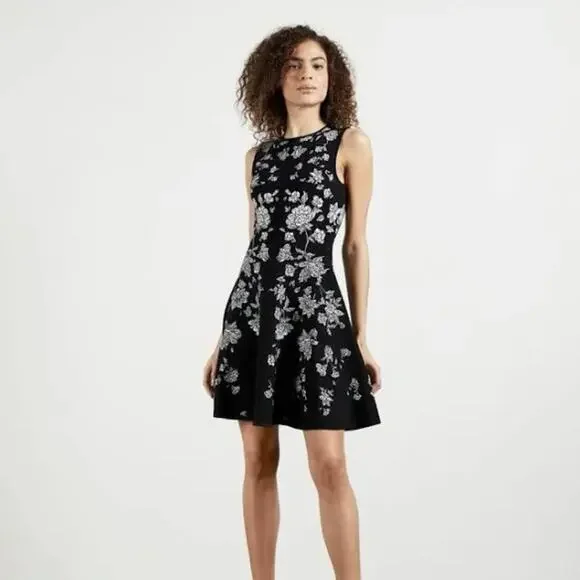 Ted Baker Naomyy Floral Jacquard Dress Mini A-Line Sleeveless round neck zip up - Picture 13 of 13